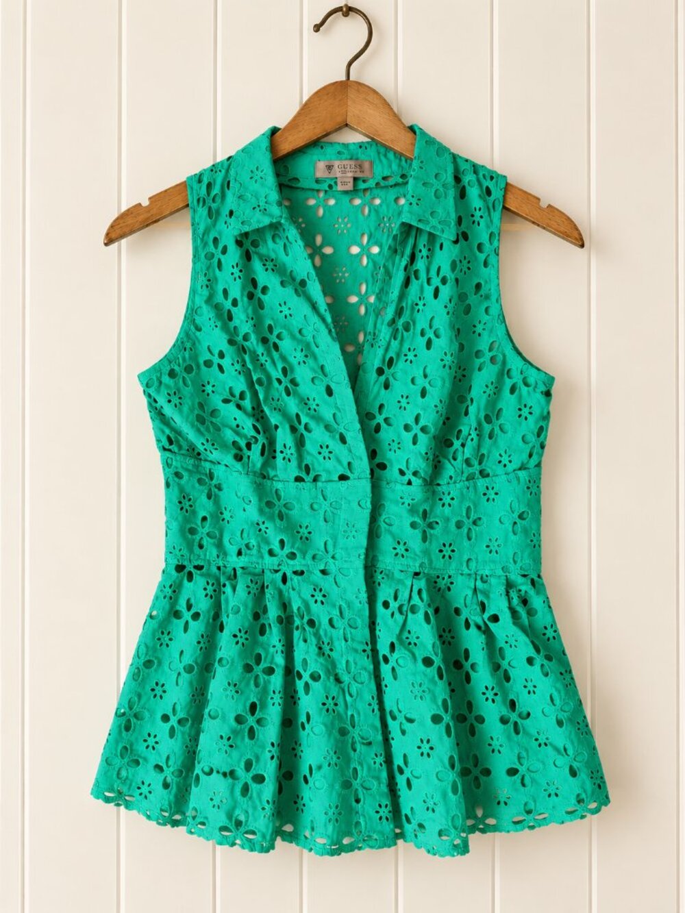 Guess Eyelet Tank Top Green Button Front Women's Size Large Cottagecore Boho